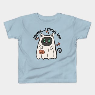 Meow I Mean Boo Cat Halloween Costume Kids T-Shirt